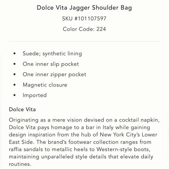 Anthropologie Dolce Vita Jagger Shoulder Bag NWT